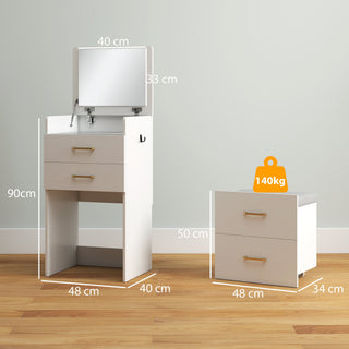 homcom compact dressing table and stool set with storage white