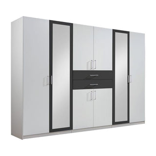 CHOICEWARDROBE DAKAR Mirrored Wardrobe 6 Door 270 cm White and Graphite Mirrored Door