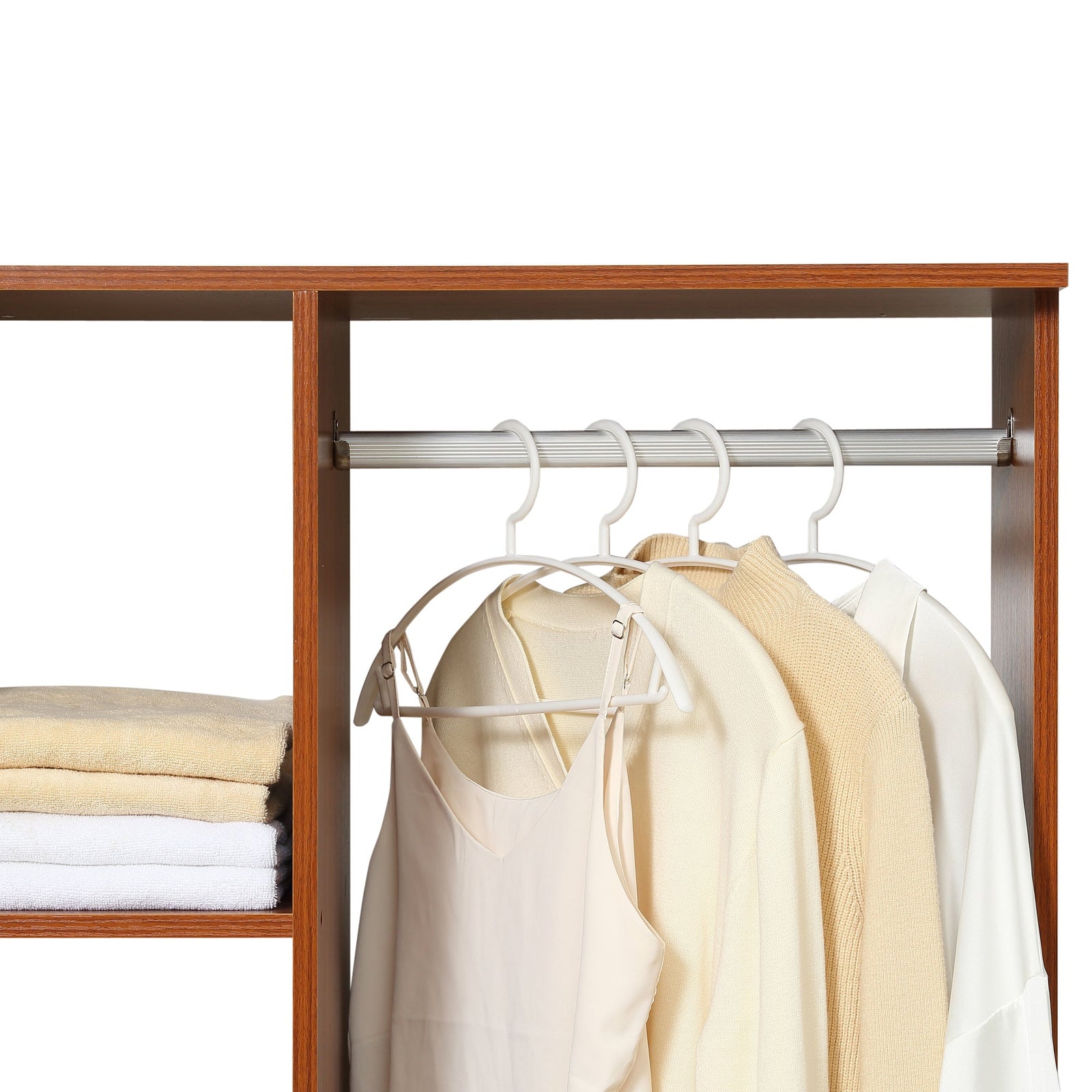homcom open wardrobe on wheels bedroom wardrobe with clothes hanging rail 3 storage shelves mobile garment rack for cloakroom hallway walnut