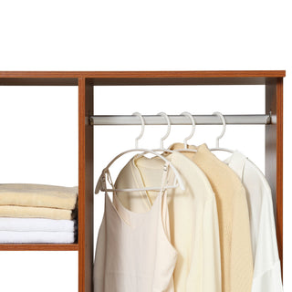 homcom open wardrobe on wheels bedroom wardrobe with clothes hanging rail 3 storage shelves mobile garment rack for cloakroom hallway walnut
