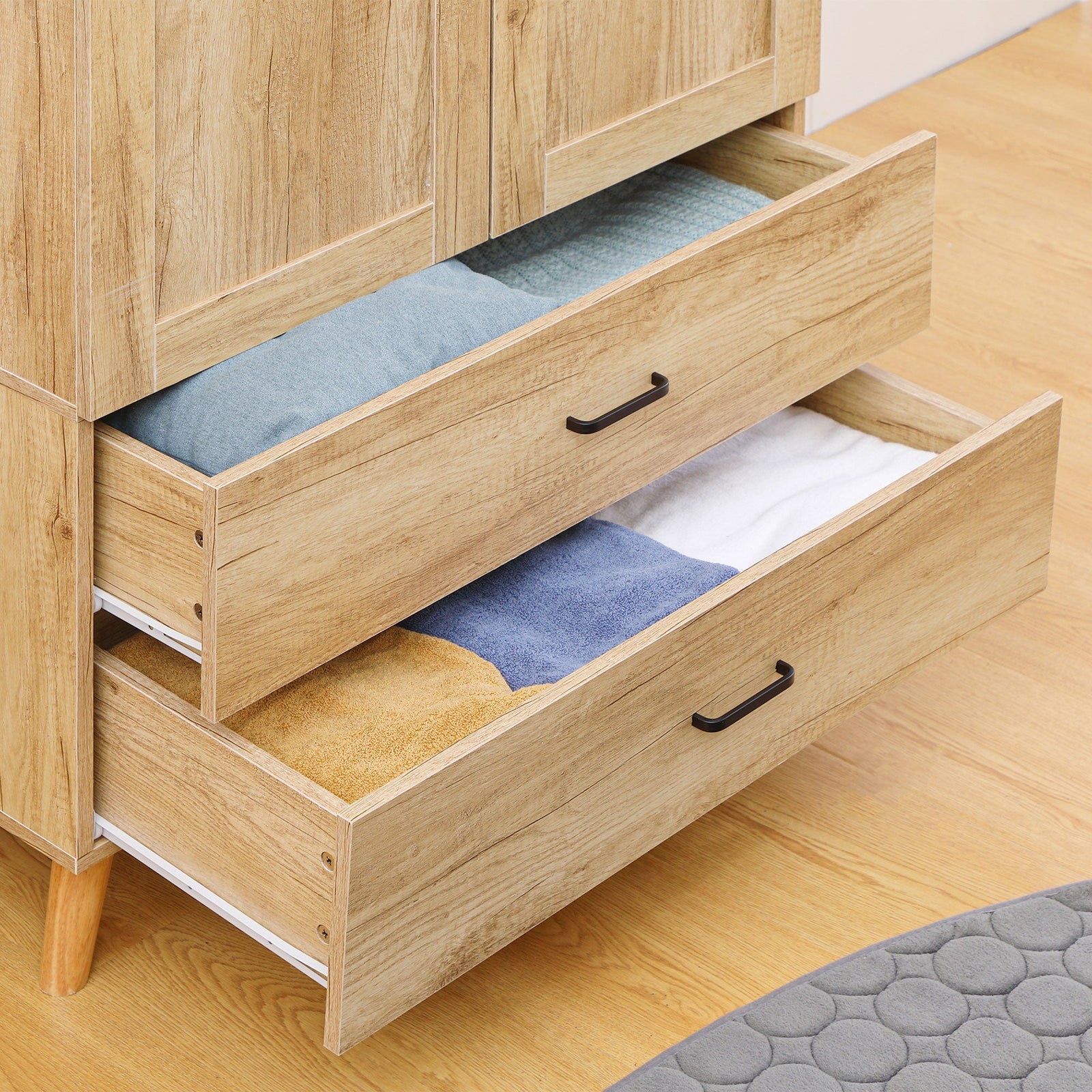 homcom 2 door wardrobe modern wardrobe with 2 drawer and hanging rail for bedroom natural