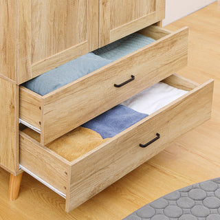 homcom 2 door wardrobe modern wardrobe with 2 drawer and hanging rail for bedroom natural