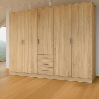 VIANNA 5 Door Oak Wardrobe with 3 Drawers 200cm