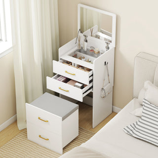homcom compact dressing table and stool set with storage white