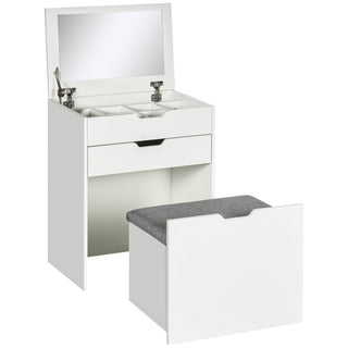 homcom dressing table with flip up mirror and storage stool vanity table with drawer and hidden compartments for bedroom living room white