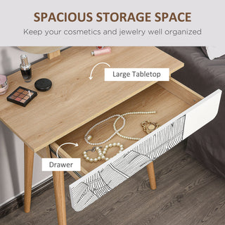 homcom dressing table with drawer and mirror height adjustable wooden oak color bedroom dressing room elegant and durable