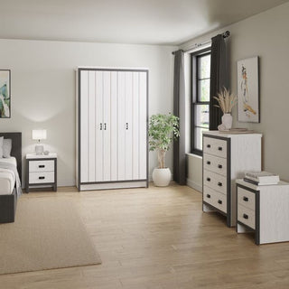 White 3-door BELONA wardrobe with chest of drawers and bedside tables