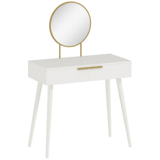 homcom elegant dressing table with round mirror 80 x 40 x 123 cm white