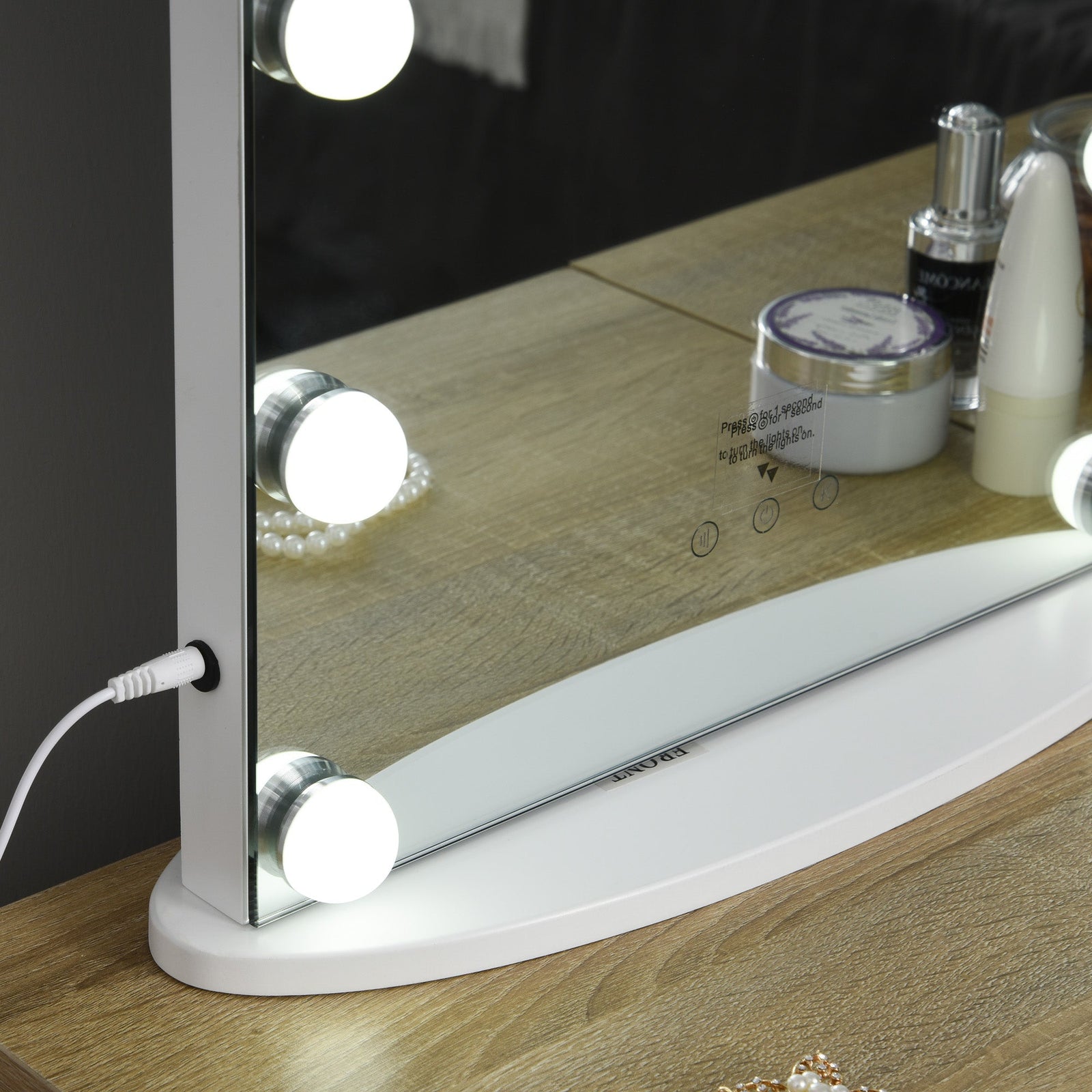 homcom hollywood mirror with lights for makeup dressing table lighted vanity mirror with 12 dimmable led bulbs and usb plug in power supply white