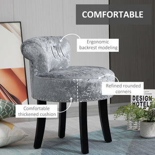 homcom dressing table stool with rubber wood legs ice velvet vanity stool for living room bedroom grey