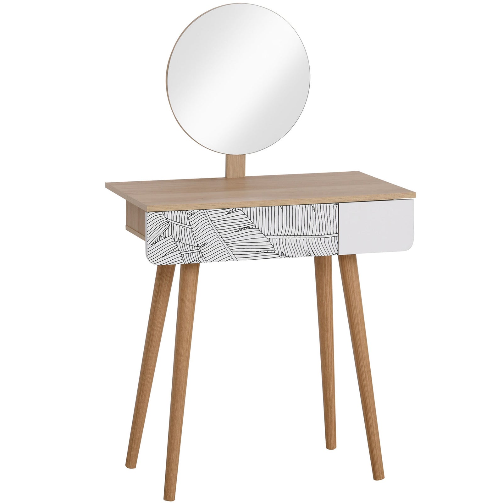 homcom dressing table with drawer and mirror height adjustable wooden oak color bedroom dressing room elegant and durable