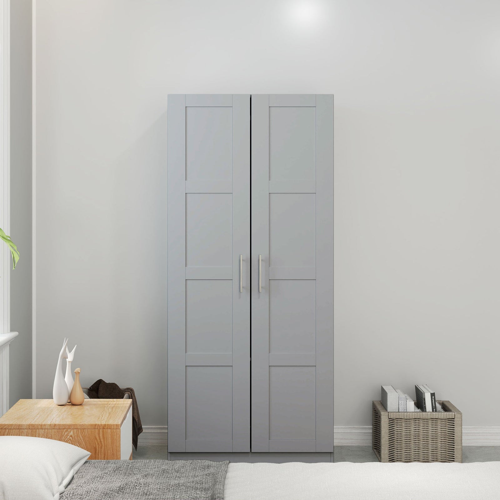 homcom double paneled door wardrobe with shelves grey