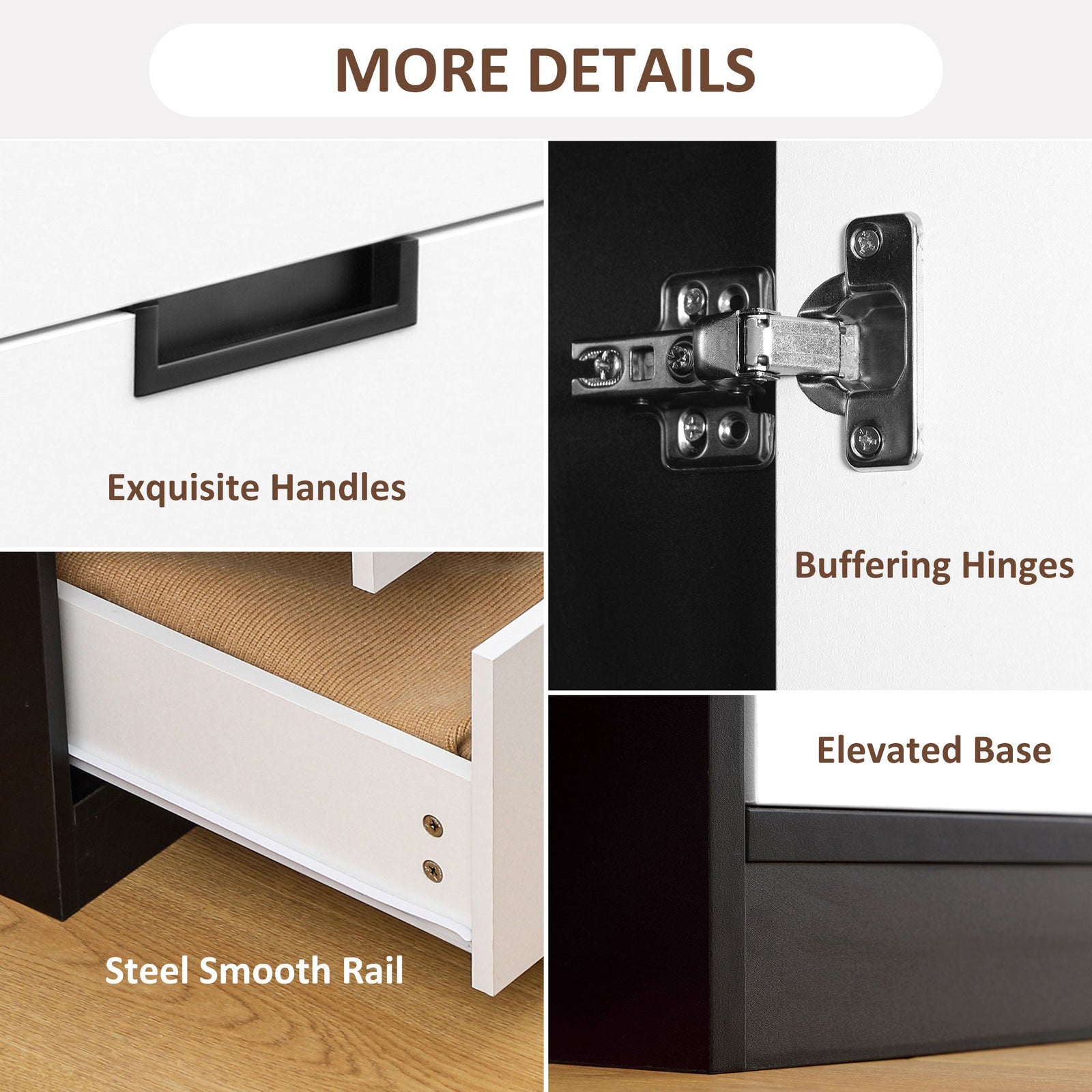 homcom bedroom furniture set wardrobe with hanging rod 4 drawer chest of drawers 2 bedside tables with storage white and black