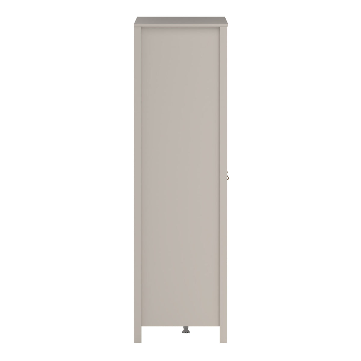 Beige 3-door wardrobe with mirrored centre door and 2 drawers, side view