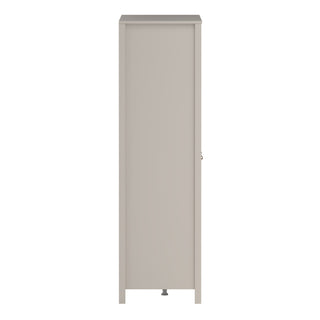 Beige 3-door wardrobe with mirrored centre door and 2 drawers, side view