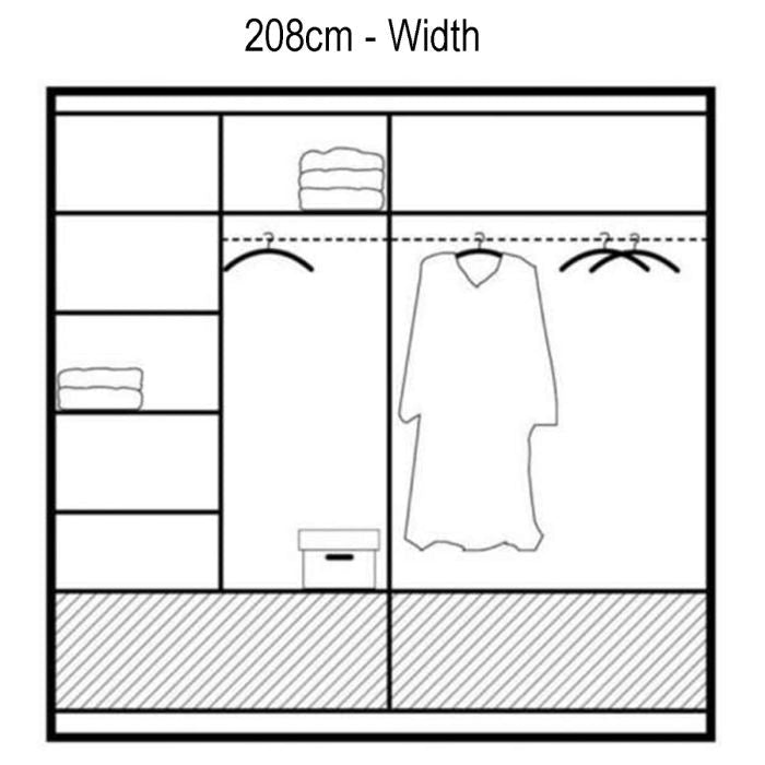 Diagram of Warrington 2 door sliding wardrobe 208cm width interior layout