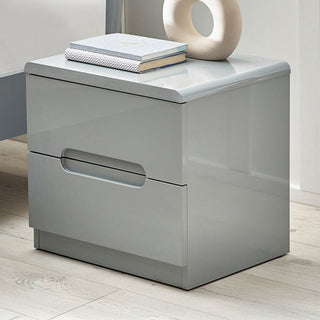 MANHATTAN 2 drawer grey bedside table in high gloss finish.