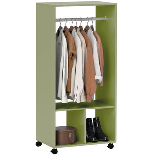 homcom open wardrobe on wheels bedroom wardrobe with clothes hanging rail 2 storage shelves mobile garment rack for cloakroom hallway green