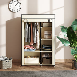 homcom fabric wardrobe portable wardrobe with 6 shelves 1 hanging rail foldable closets 103 x 43 x 162 5 cm cream white