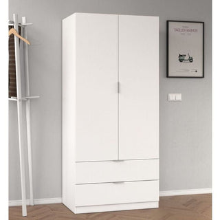 Wardrobe - HARVEY 2 Door Wardrobe White 81cm