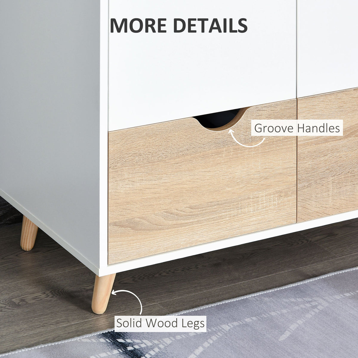 homcom 2 door clothes wardrobe w rail shelf 2 drawers wood feet elegant home storage organisation furniture white