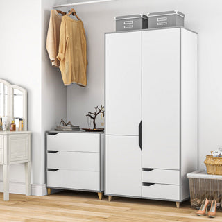homcom bedroom furniture set wardrobe with hanging rail 3 drawer chest of drawers with cut out handles grey and white