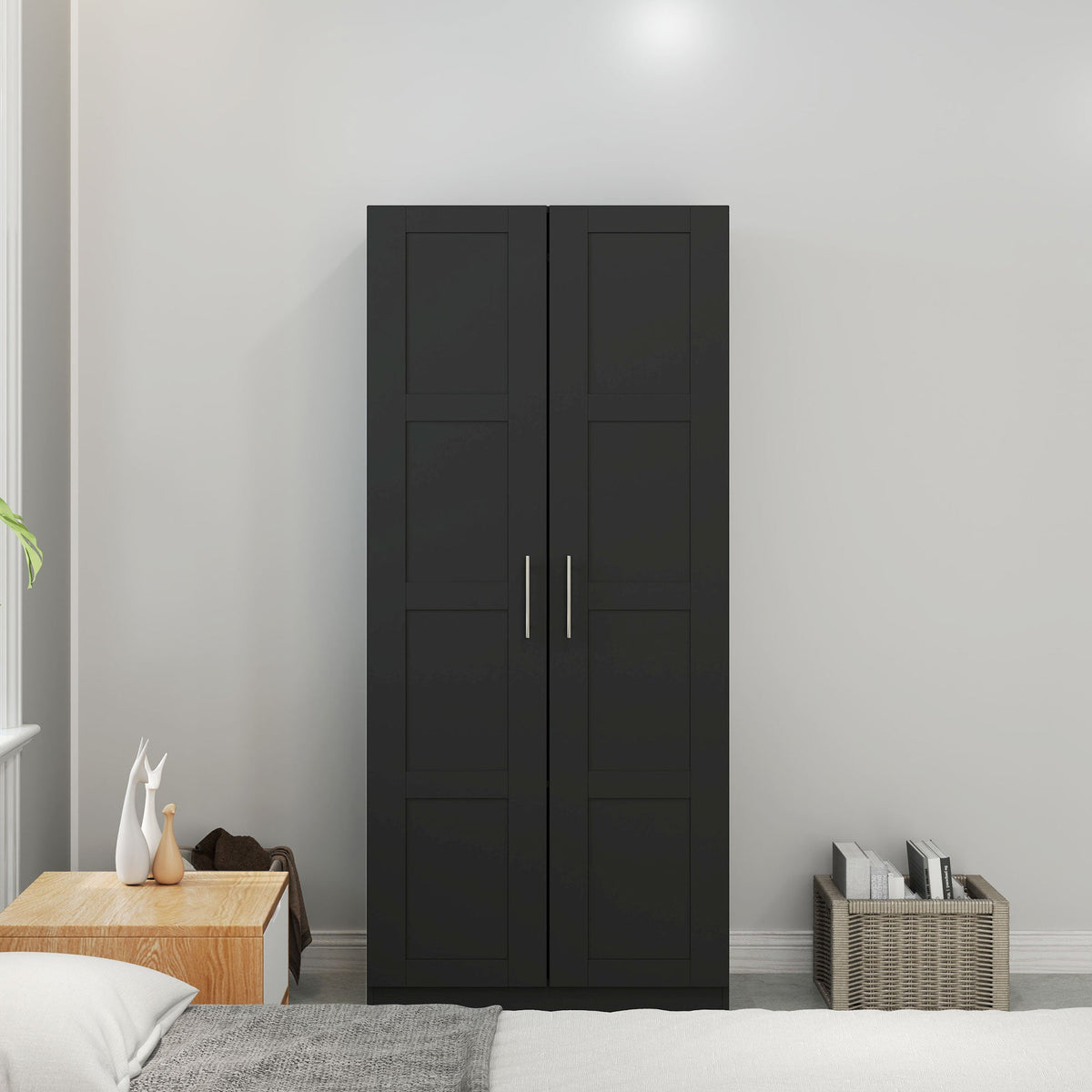 homcom double panel door wardrobe with shelves black