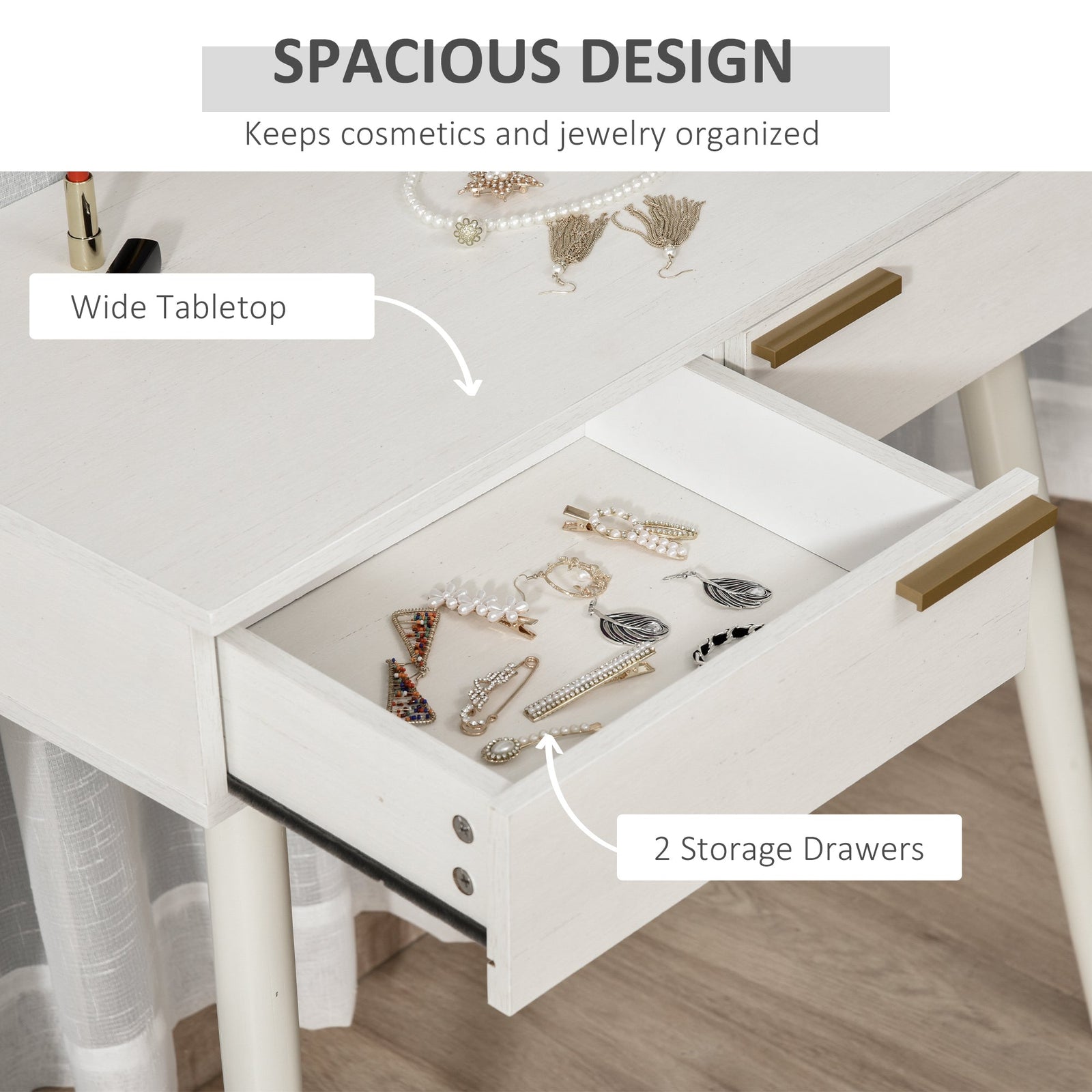 homcom elegant dressing table with round mirror 80 x 40 x 123 cm white