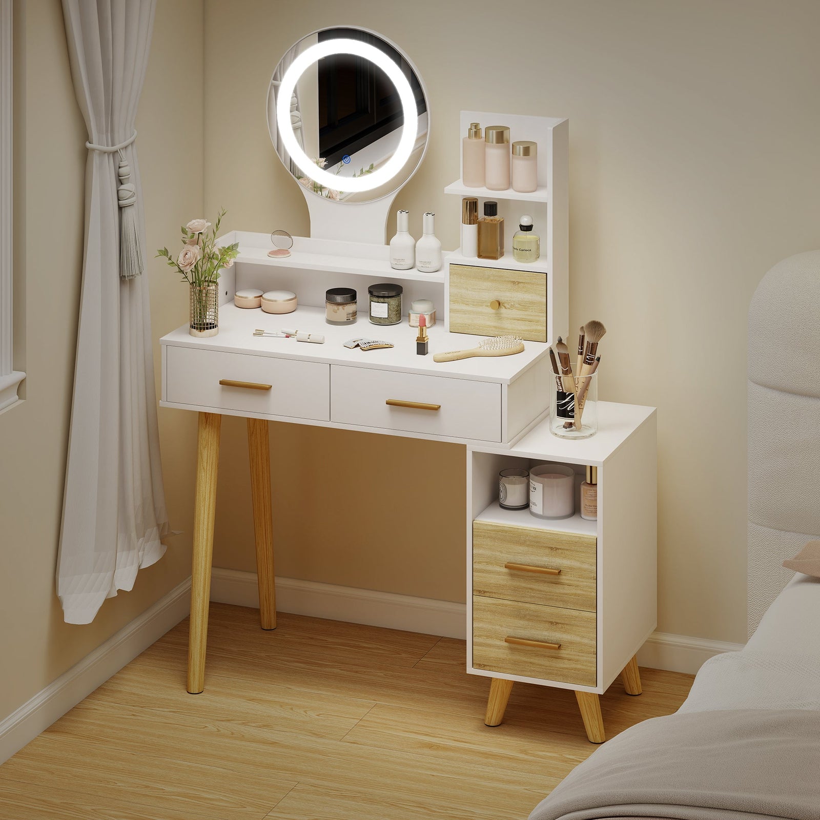 homcom elegant dressing table with storage white