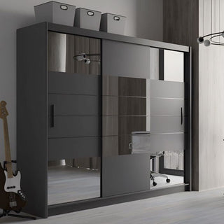 Sliding Wardrobe - KINROSS II 3 Door Mirrored Wardrobe Graphite 250cm