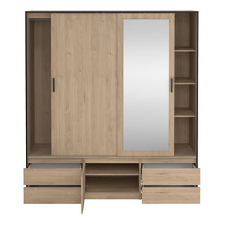 Sliding Wardrobe - LACOSTE 3 Doors Mirrored Wardrobe Jackson Hickory Oak 181cm