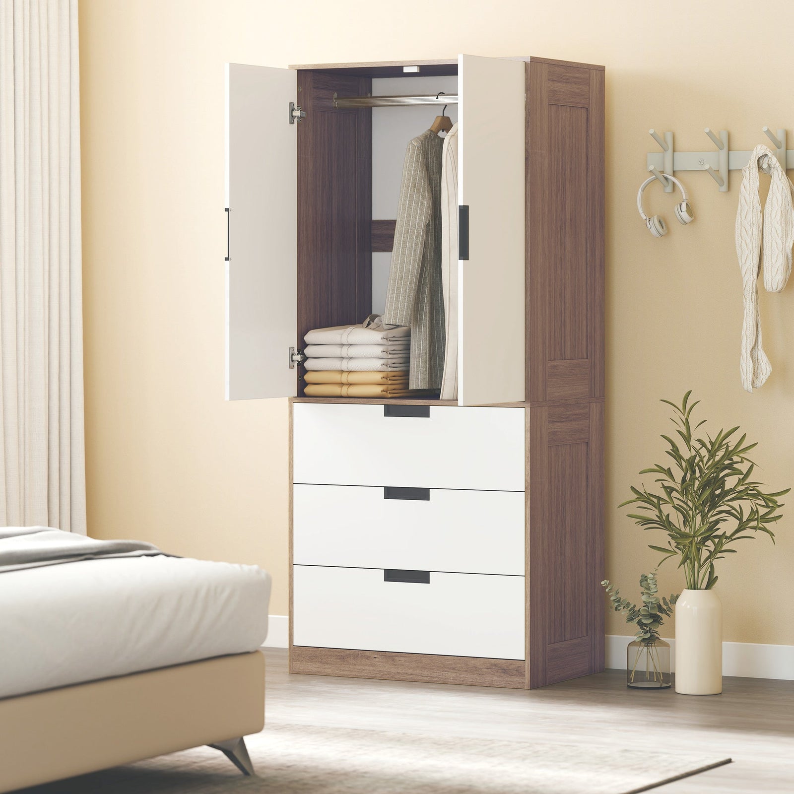 homcom two door two drawer wardrobe white brown