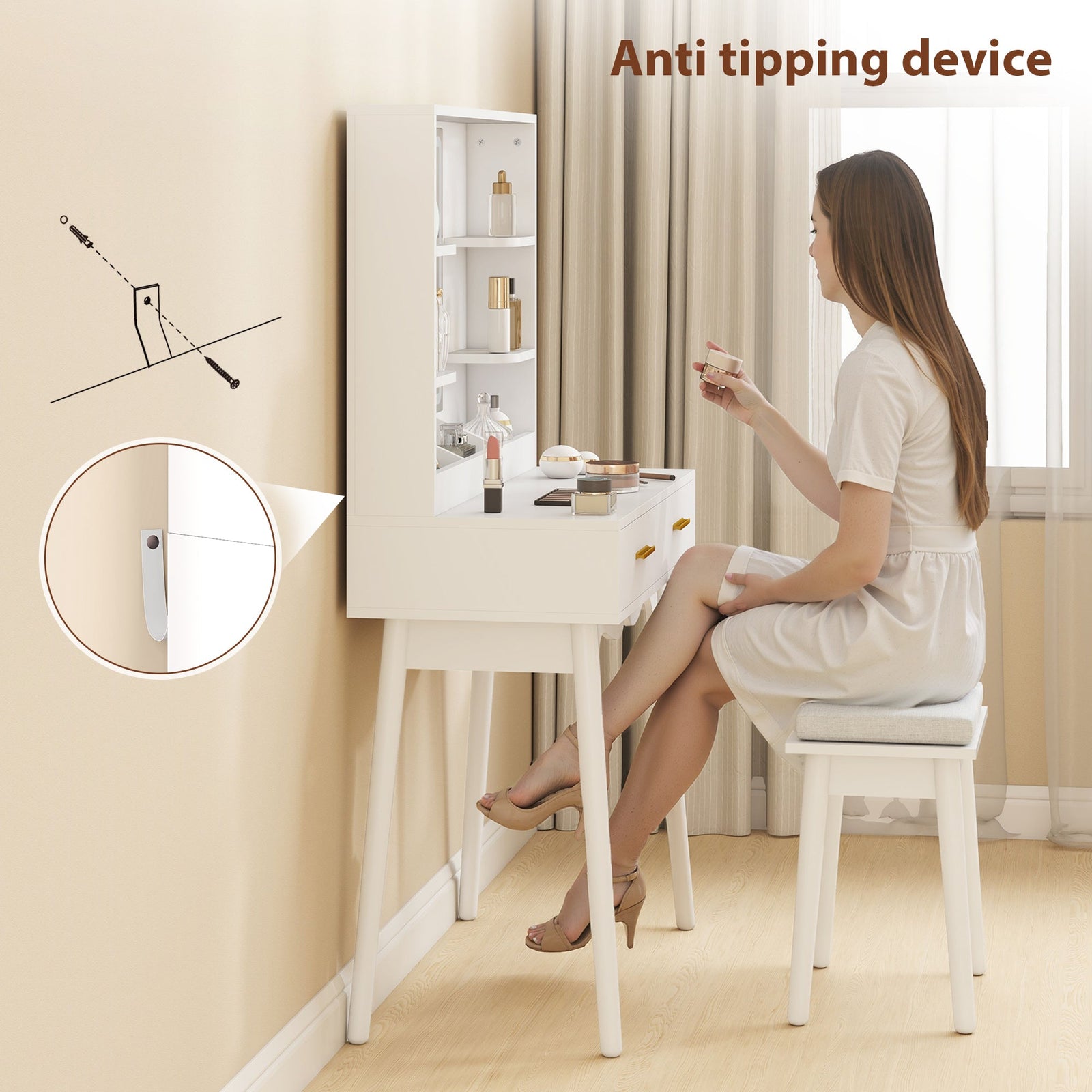 homcom elegant dressing table with led mirror white