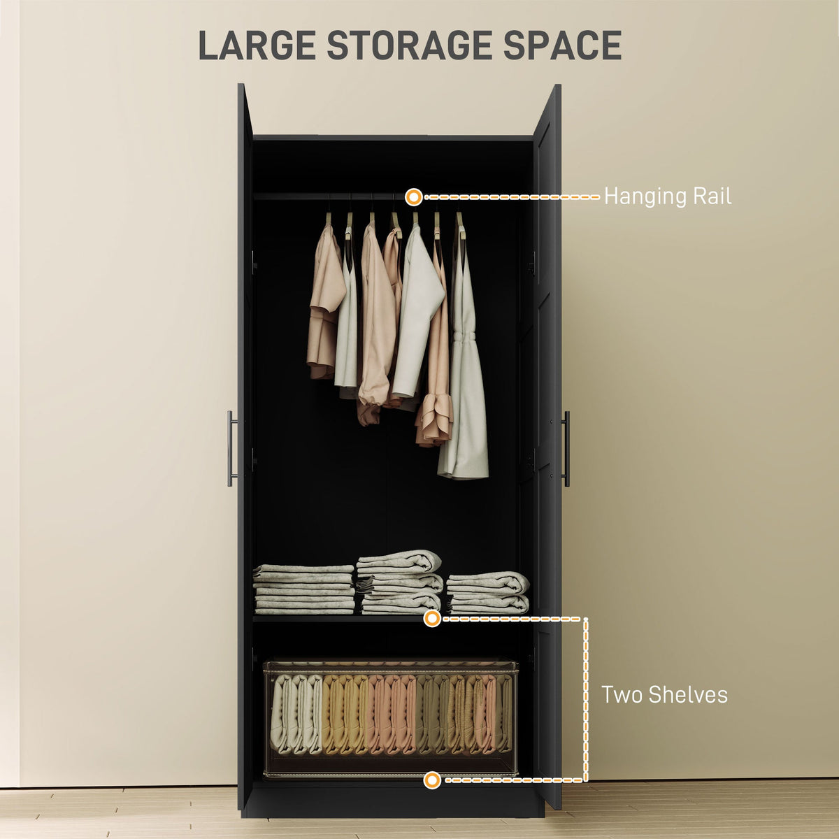 homcom double panel door wardrobe with shelves black