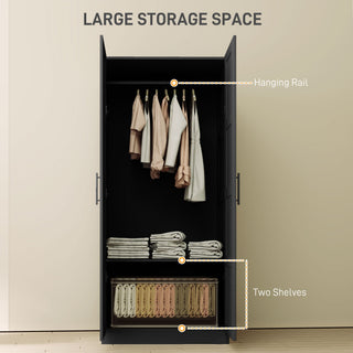homcom double panel door wardrobe with shelves black