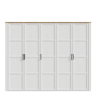 White 5-door BUENOS wardrobe with Riviera oak top