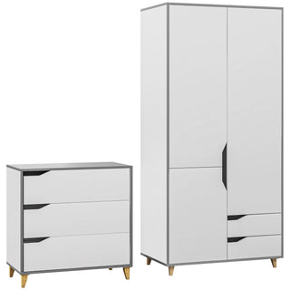 homcom bedroom furniture set wardrobe with hanging rail 3 drawer chest of drawers with cut out handles grey and white