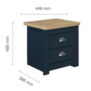 Highland Wooden Bedside Cabinet With 2 Drawers In Navy Blue And Oak