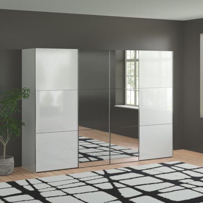 White LANDSCAPE 4 door sliding wardrobe with mirrored panels on right