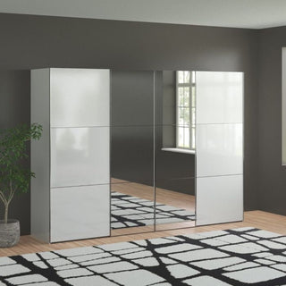 Sliding Wardrobe - LANDSCAPE 4 Door Mirrored Wardrobe White 300cm