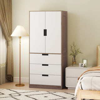 homcom two door two drawer wardrobe white brown