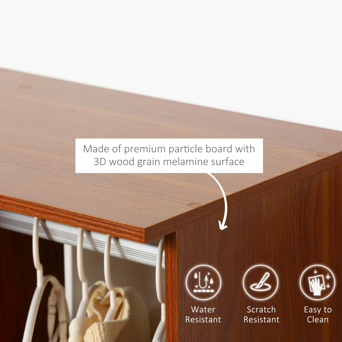 homcom open wardrobe on wheels bedroom wardrobe with clothes hanging rail 3 storage shelves mobile garment rack for cloakroom hallway walnut