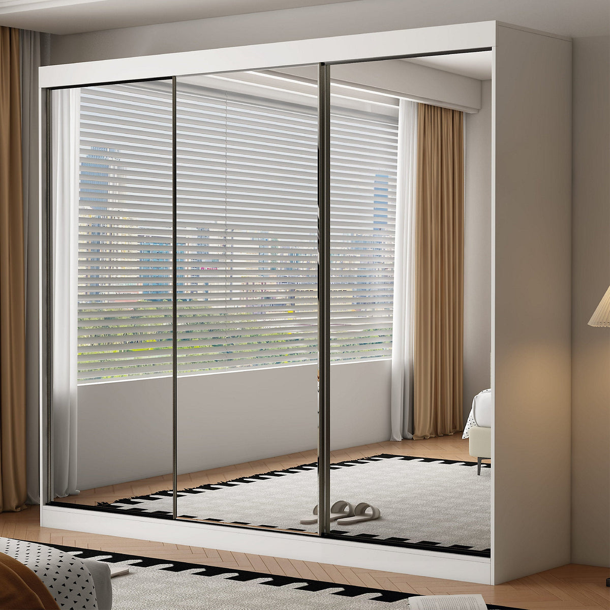 Oracle 250cm 3 door white sliding wardrobe with full mirror doors