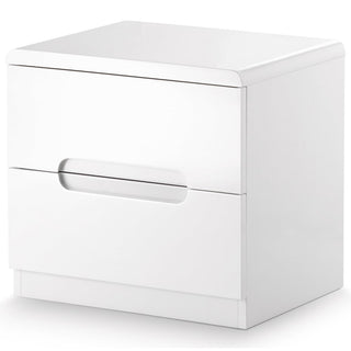 MANHATTAN 2 drawer high gloss white bedside table with integrated handles.