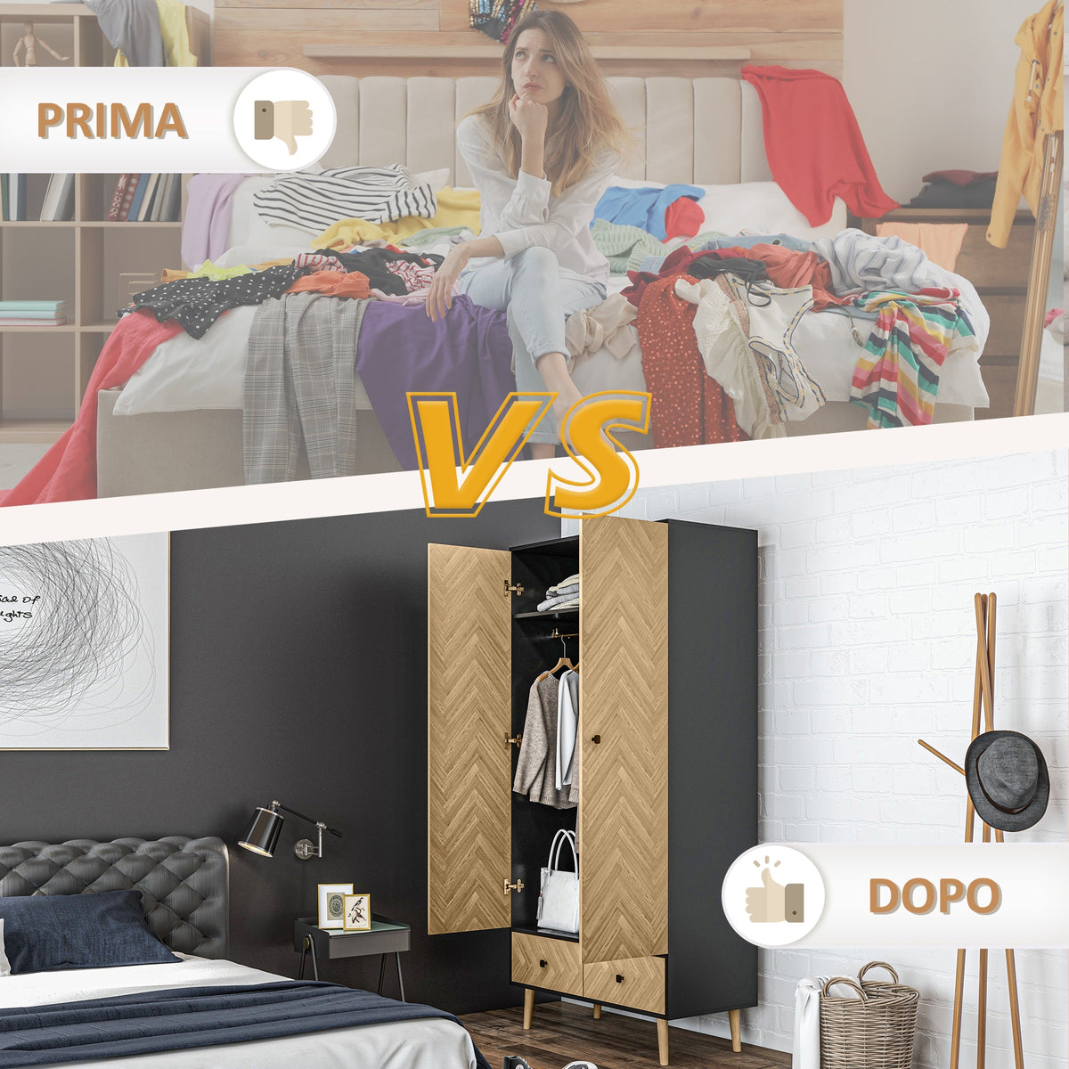homcom modern wardrobe cabinet wood grain sticker surface with shelf hanging rod and 2 drawers 90x50x190cm