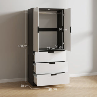 homcom 2 door wardrobe modern wardrobe with 3 drawers and hanging rod for bedroom high gloss white