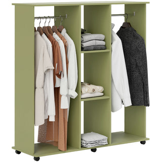 homcom open wardrobe double mobile storage shelves organizer w 6 wheels green