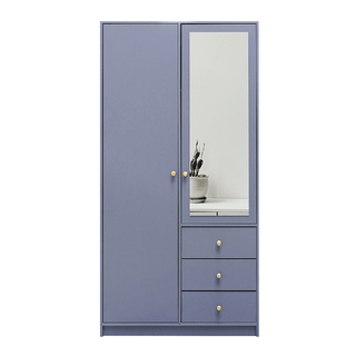 Light blue 2-door wardrobe with full-length mirror and 3 external drawers