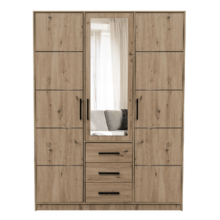 CHOICEWARDROBE AVERTON 149cm 3 Door Medium Oak Wardrobe with Mirror Door and 3 Drawers