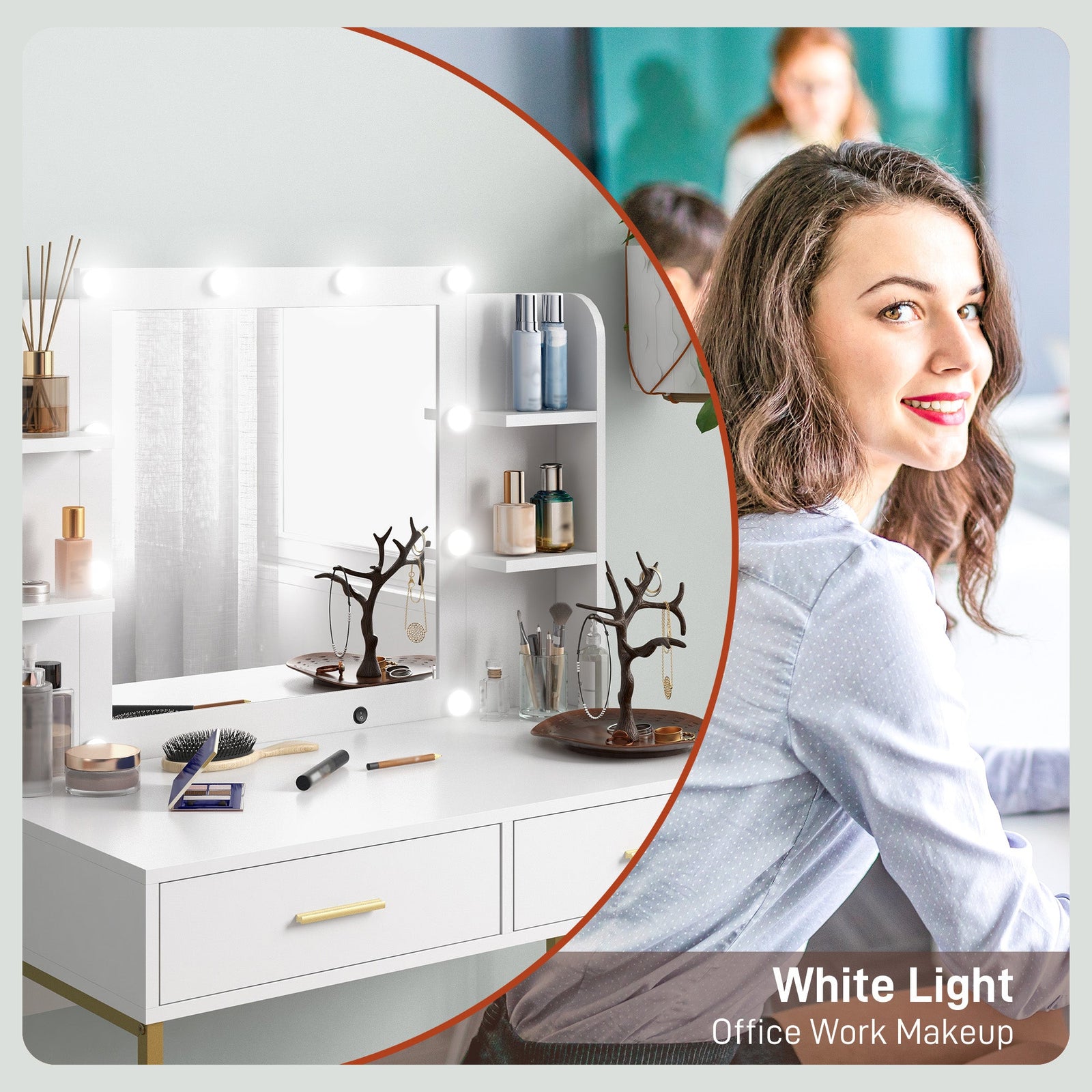 homcom dressing table with lighted mirror cushioned stool drawers shelves led makeup vanity desk set modern dresser vanity table for bedroom white